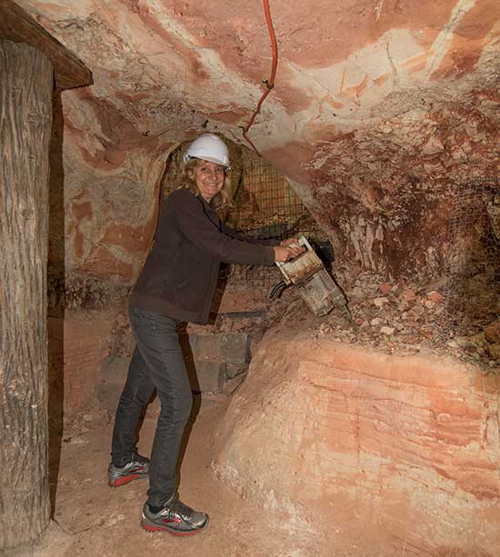 Debbie trying mining at Lightning Ridge