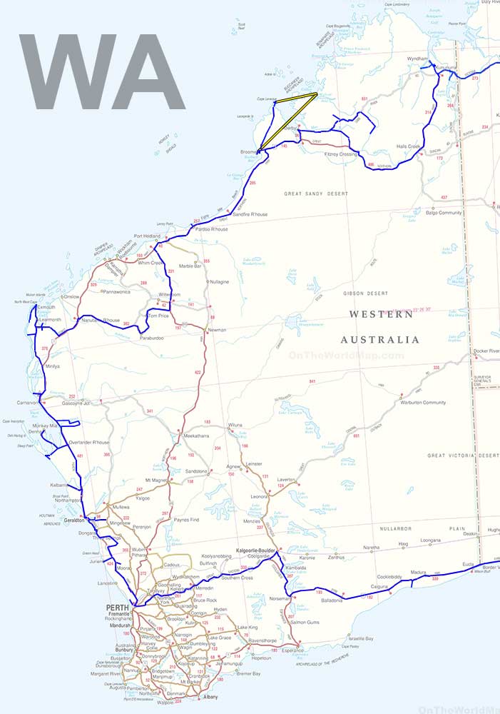 Map of Western Australia Travels